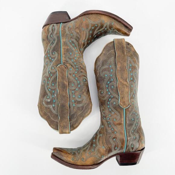 Vintage Old Gringo Rust Turquoise Celeste Star Print Western Cowgirl Boot size 6 - Picture 4 of 10